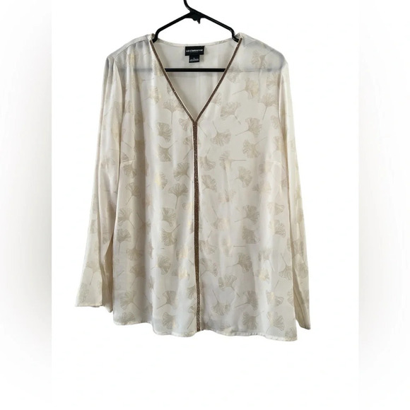 Liz Claiborne floral ivory long sleeve sequined blouse - Picture 1 of 5